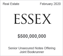 ESSEX - $500 million Senior Unsecured Notes Offering - Joint Bookrunner